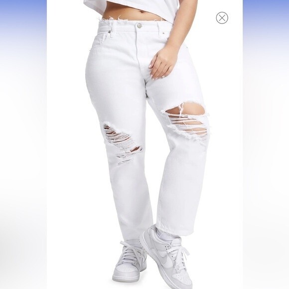 NWT Good American Good Girlfriend Distressed High Waisted Ankle White Jeans 12 - Picture 2 of 10